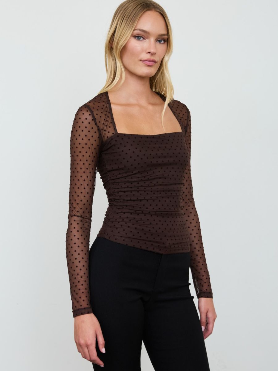 Cleo Polka-Dot Square Neck Top
