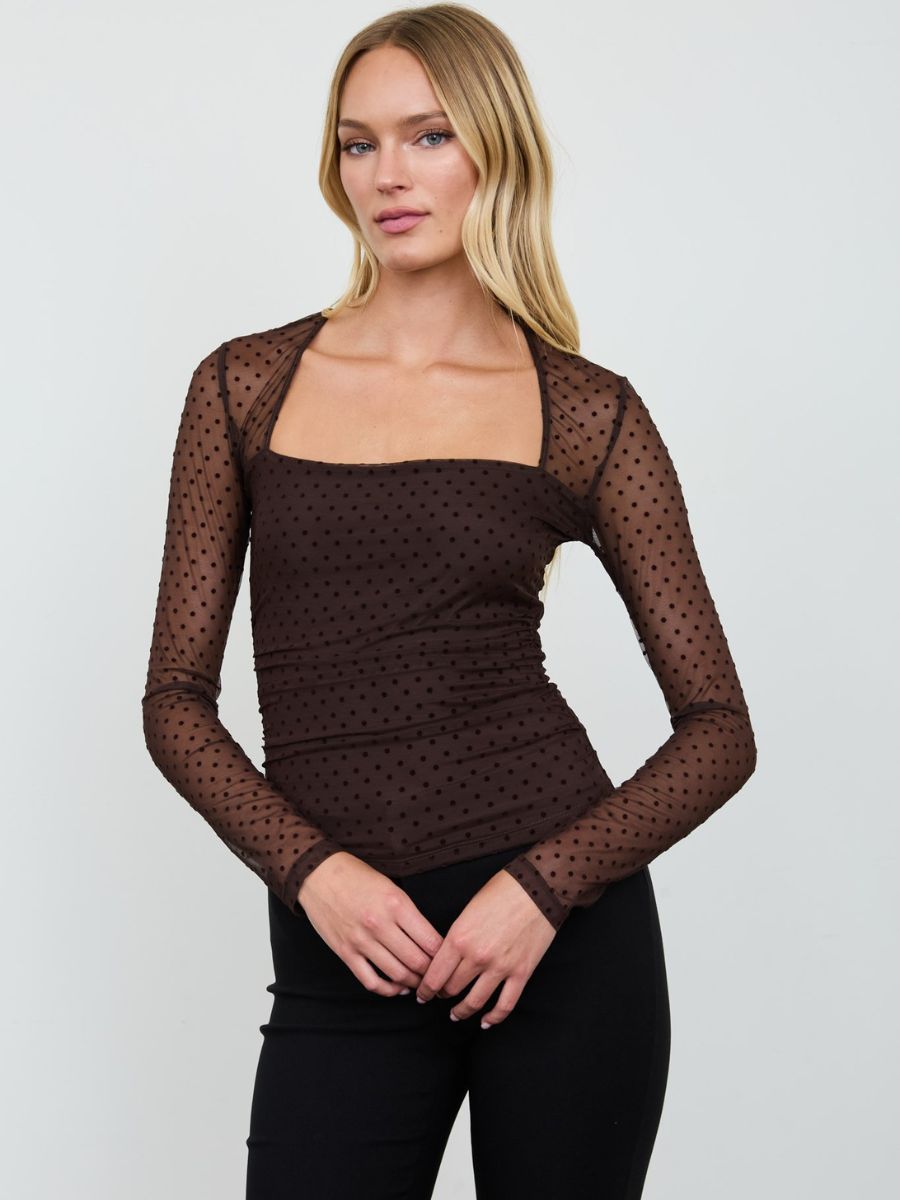 Cleo Polka-Dot Square Neck Top