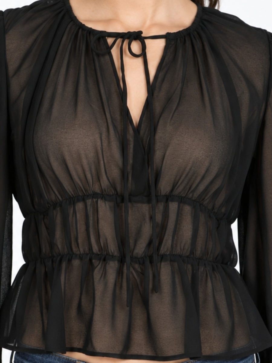Suki Long Sleeve Tie Blouse