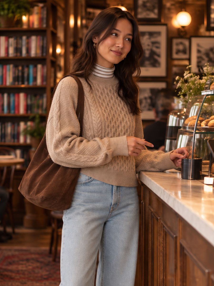 Levi’s Jolie Wool Blend Cable Knit Tan Sweater