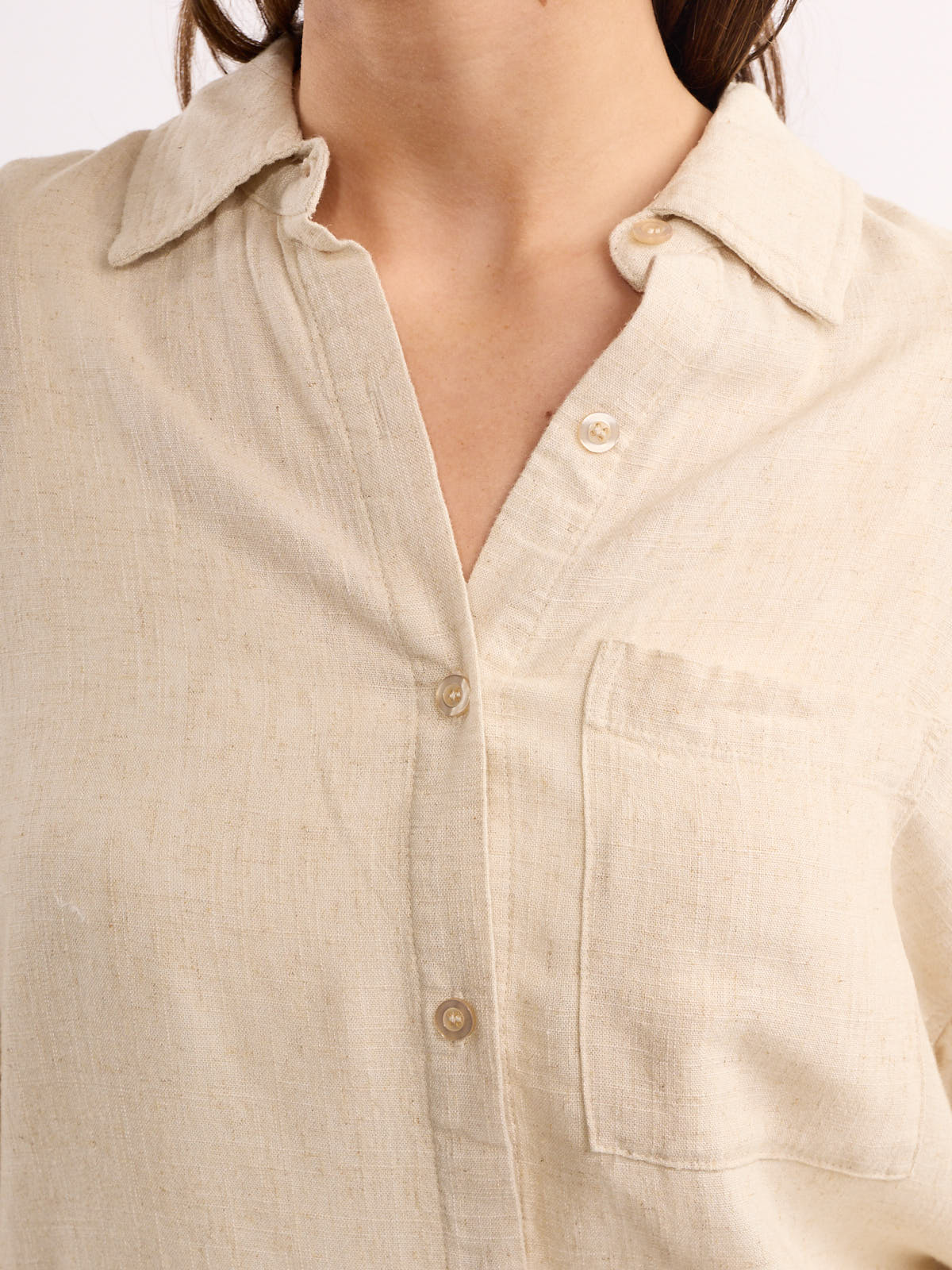 Linen Button-Down Long Sleeve Blouse