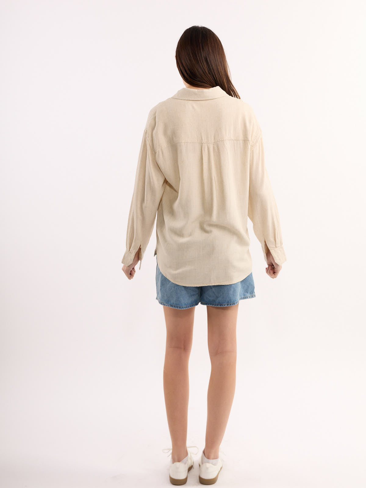 Linen Button-Down Long Sleeve Blouse