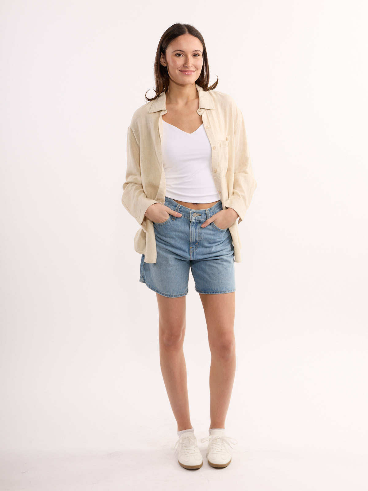 Linen Button-Down Long Sleeve Blouse