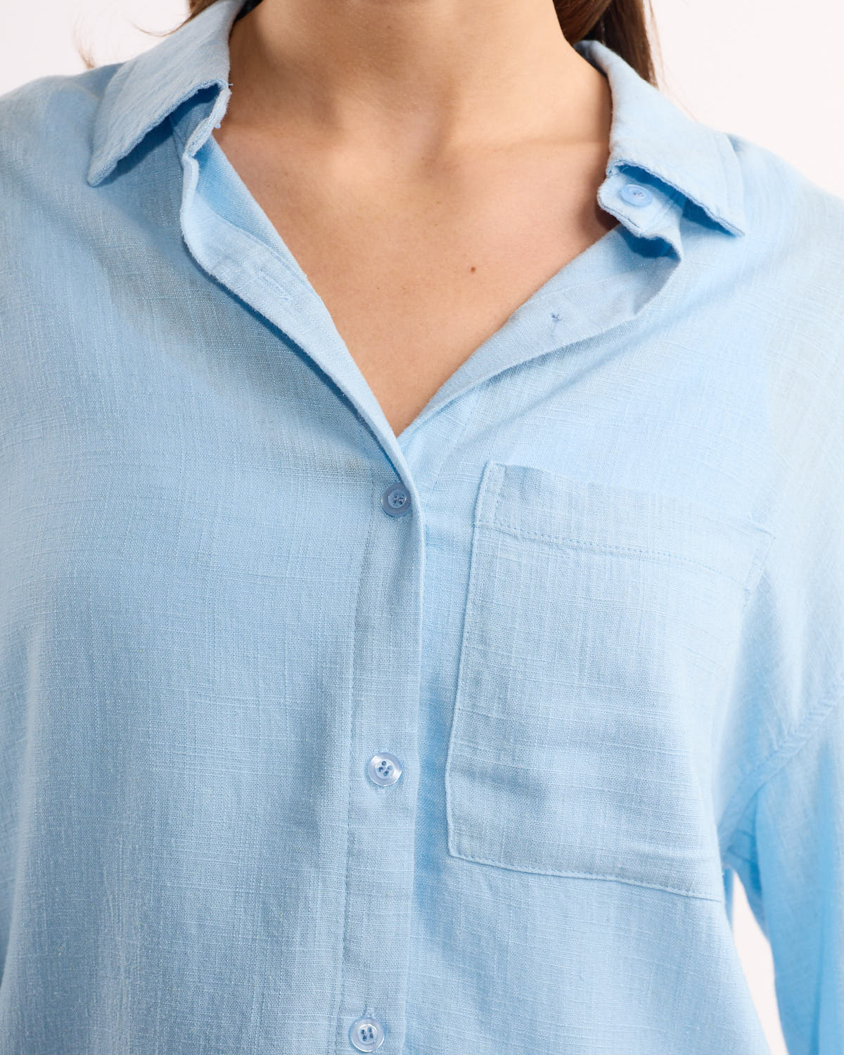 Linen Button-Down Long Sleeve Blouse