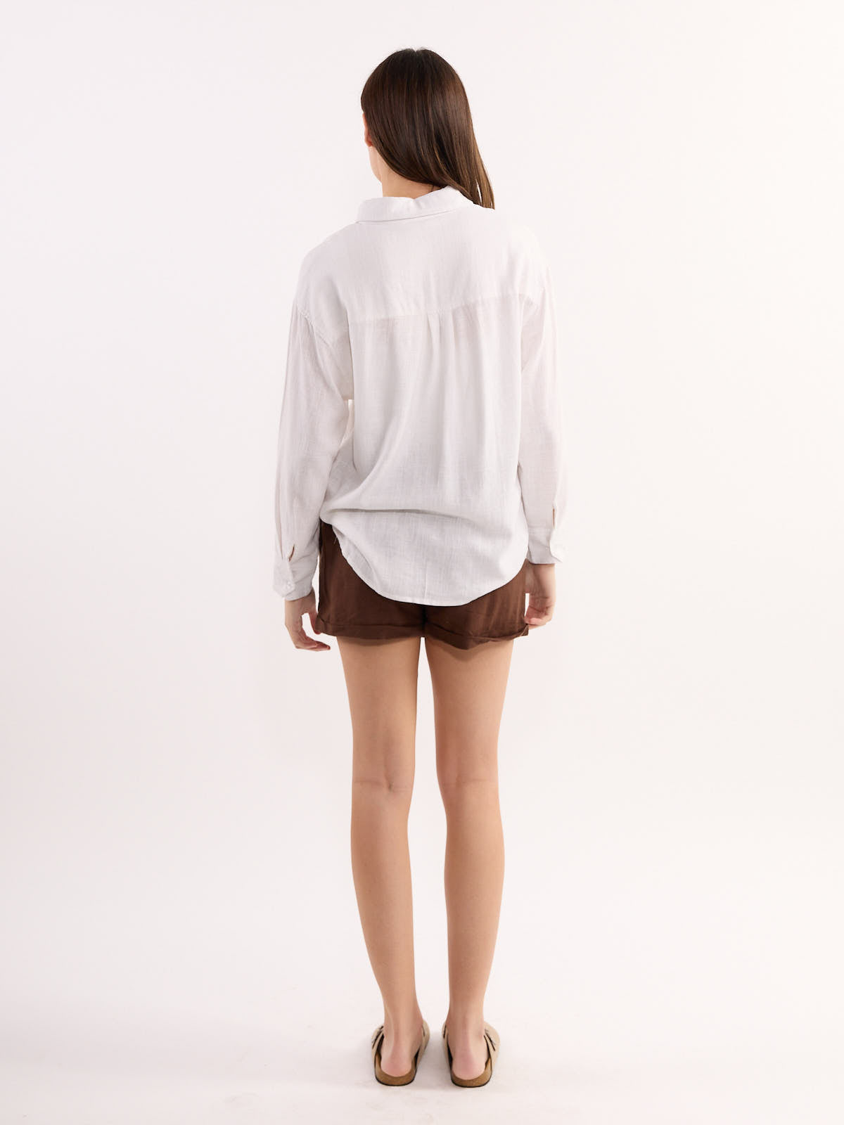 Linen Button-Down Long Sleeve Blouse