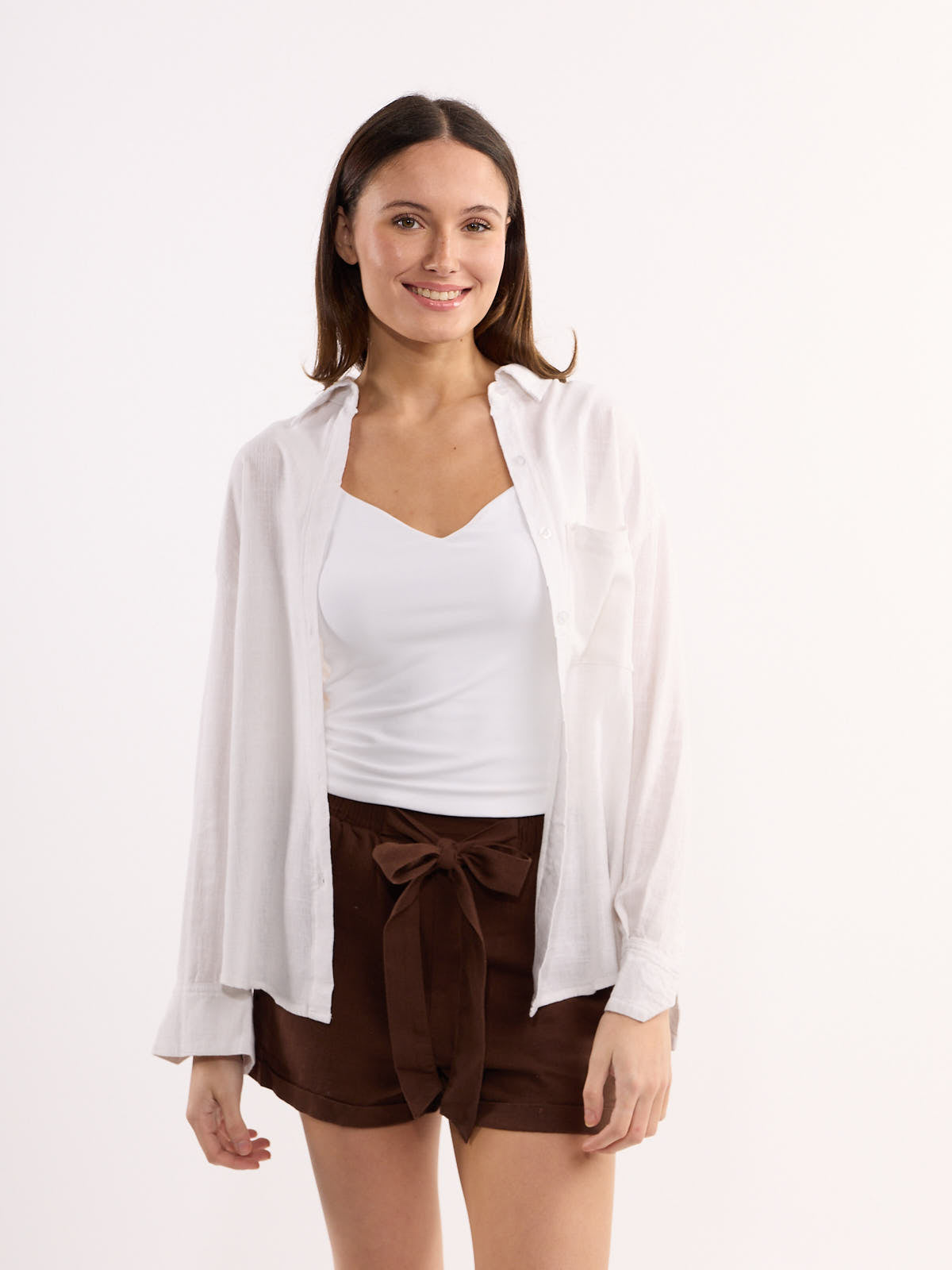 Linen Button-Down Long Sleeve Blouse