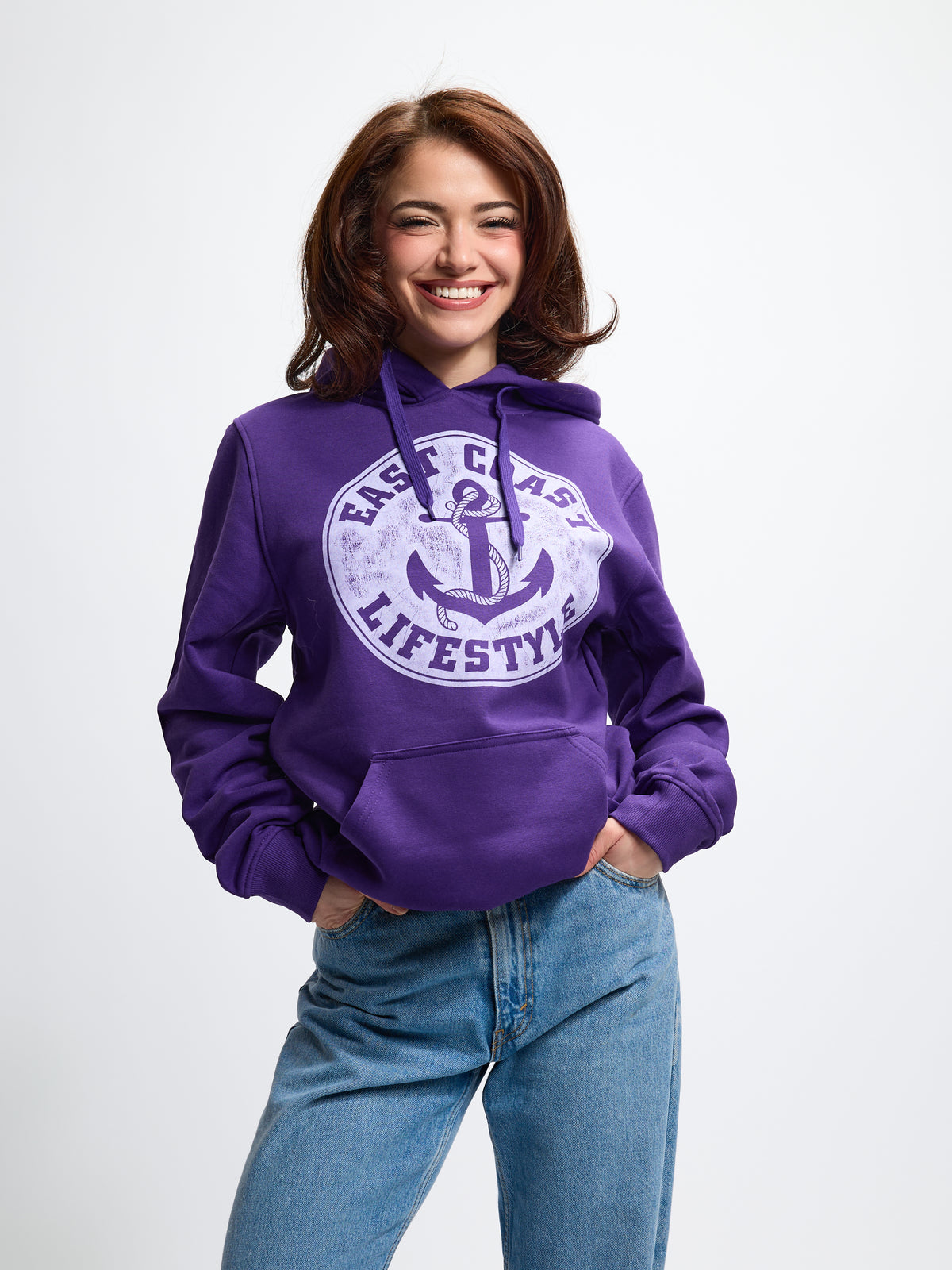 East Coast Lifestyle Vintage Anchor Hoodie by East Coast Lifestyle worn by female model