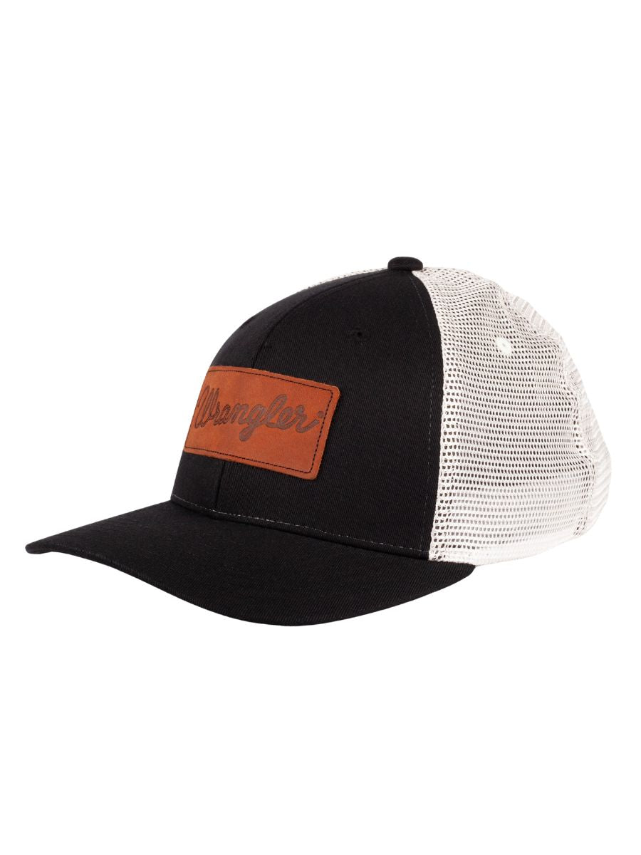 Wrangler Black Leather Logo Patch Hat