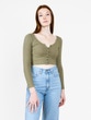 Ribbed Button Front Long Sleeve Top, ,  [category]