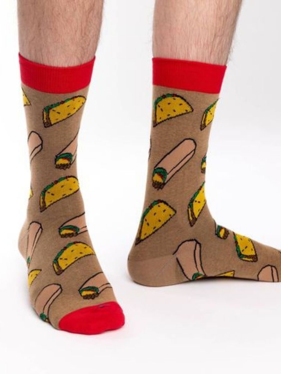 Taco & Burrito Crew Socks, TAN,  [category]