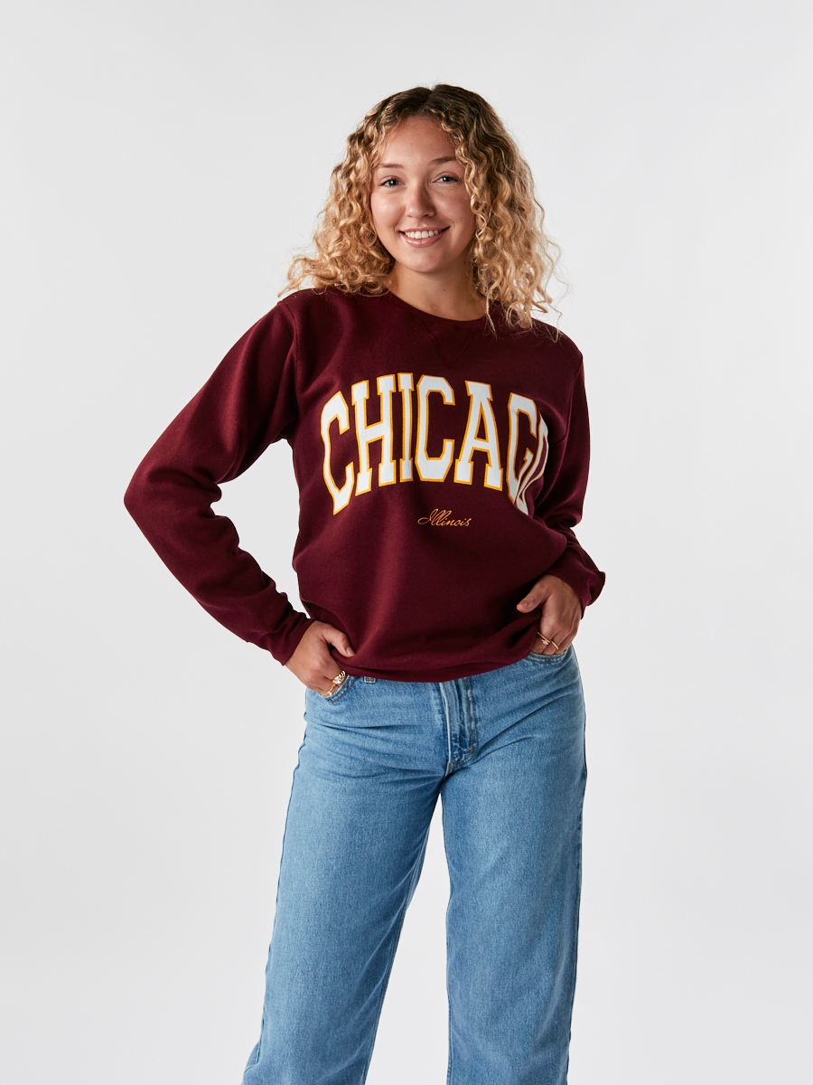 Chicago Two Tone Crew Sweatshirt, MAROON,  [category]