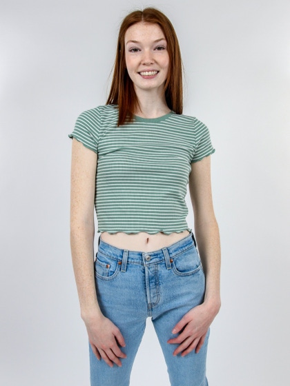 Lettuce Trim Striped Cropped Tee, ,  [category]